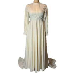 Vintage Alfred Angelo Ivory Maxi Dress 70s Wedding Gown Cottage XS Renaissance